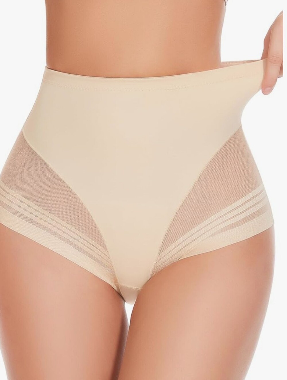 High-Waist Shaping Briefs with Mesh Panels — Nude Color Size XL